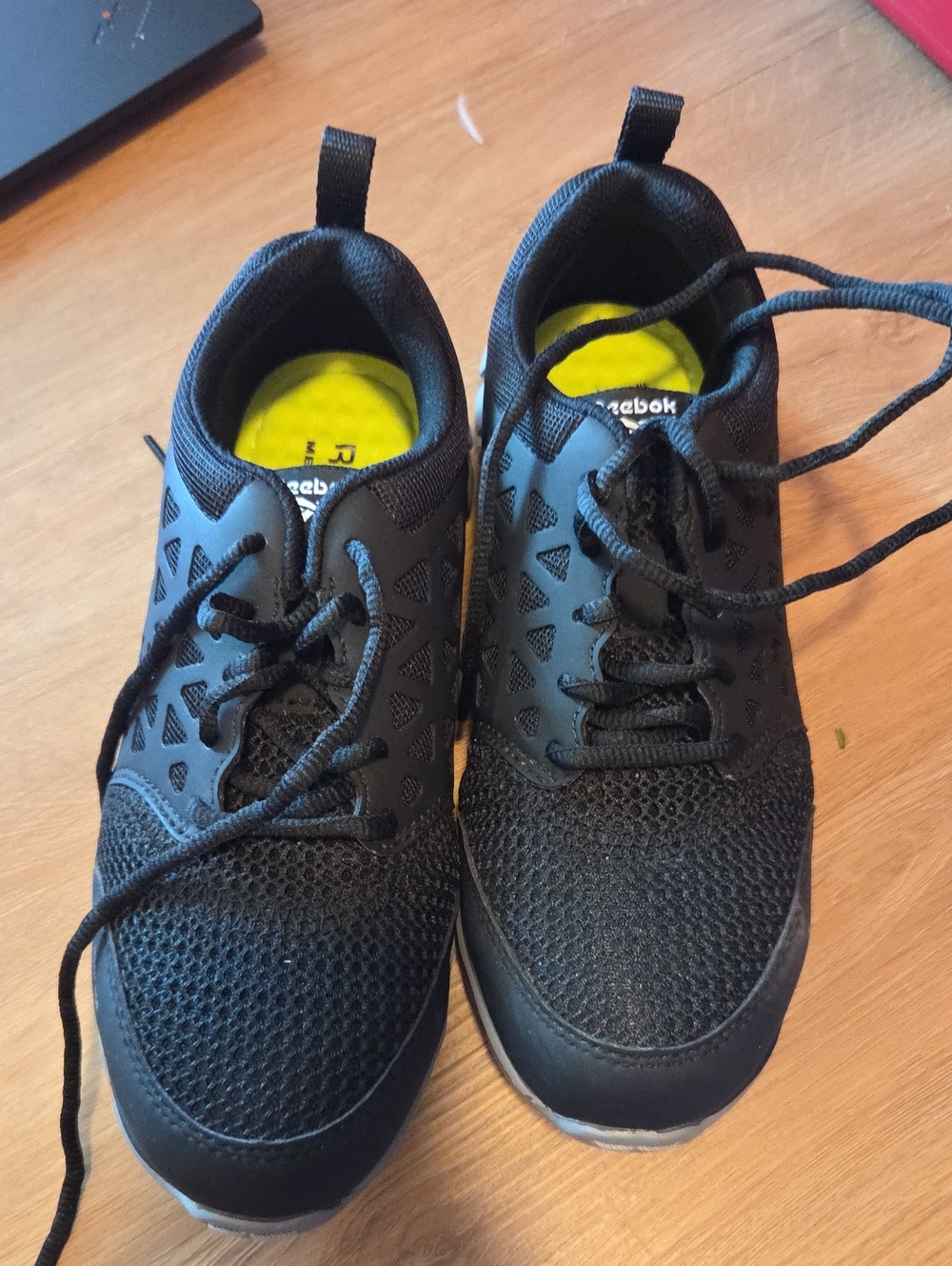Reebok Black Athletic Sneakers with Yellow Insoles Steel Toed